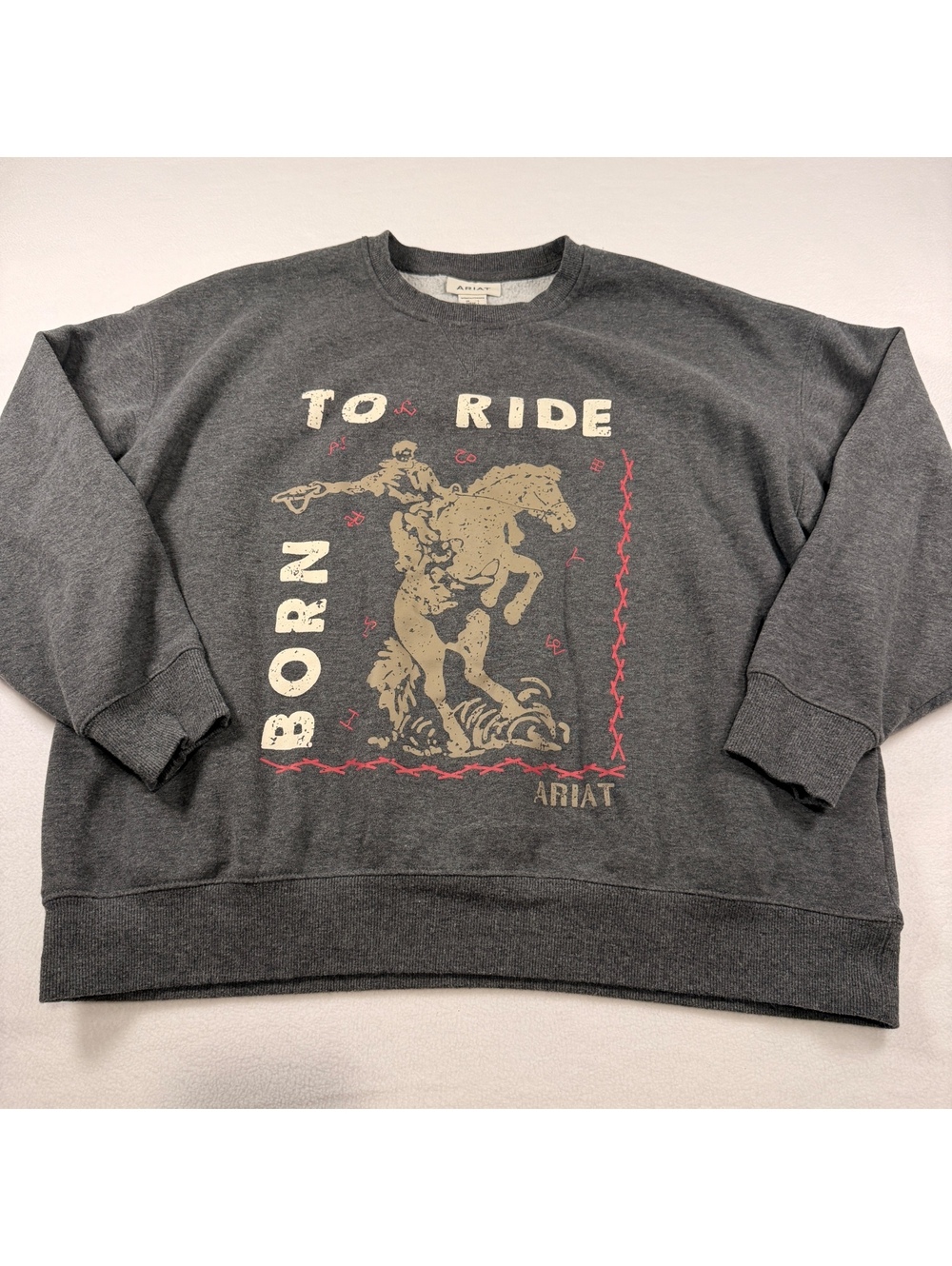 Ariat Womens L Born To Ride Western Graphic Sweatshirt Grey